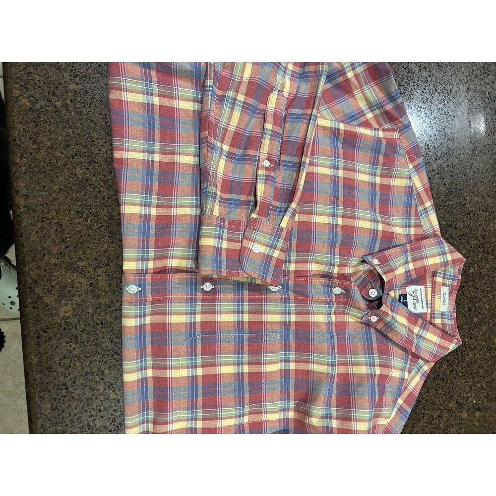 J. Crew Men's Shirt Button Up Red, Multicolored Plaid Long Sleeve Size‎ L